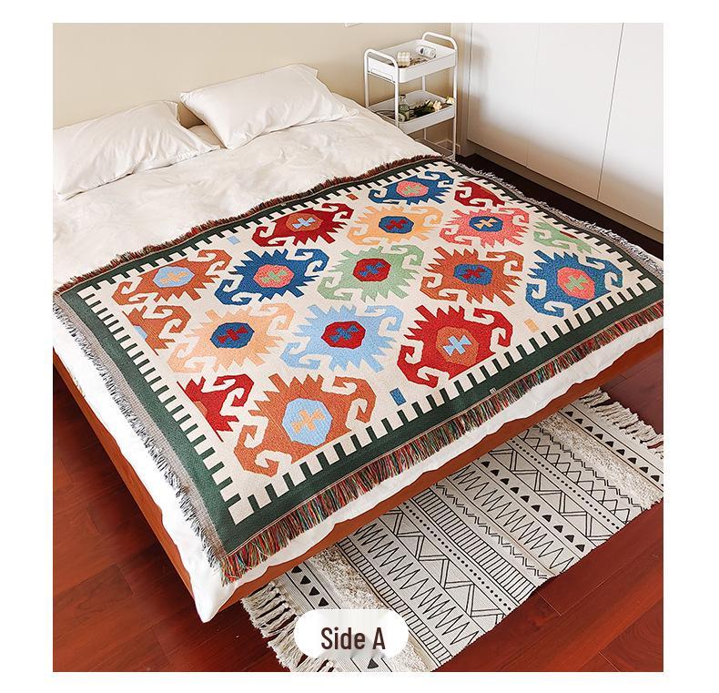 Bohemian Cotton Jacquard Throw Blanket and Bed Runner for Home or Hotel.