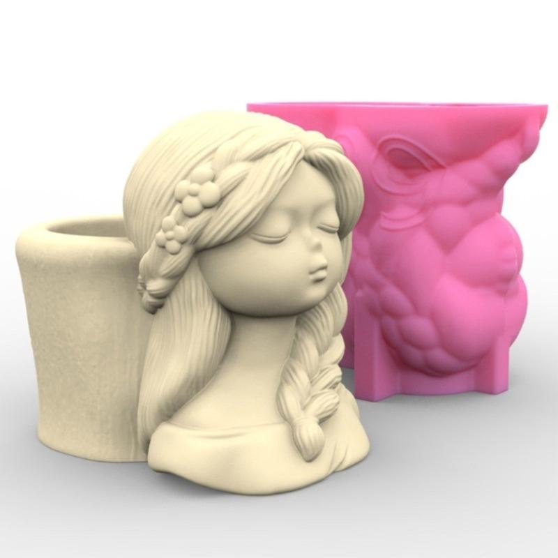 Silicone Planter Mold Cute Side Braids Flower Pot Mold Pen Holder Vase Resin Mold Concrete Cement Resin Mold DIY Craft