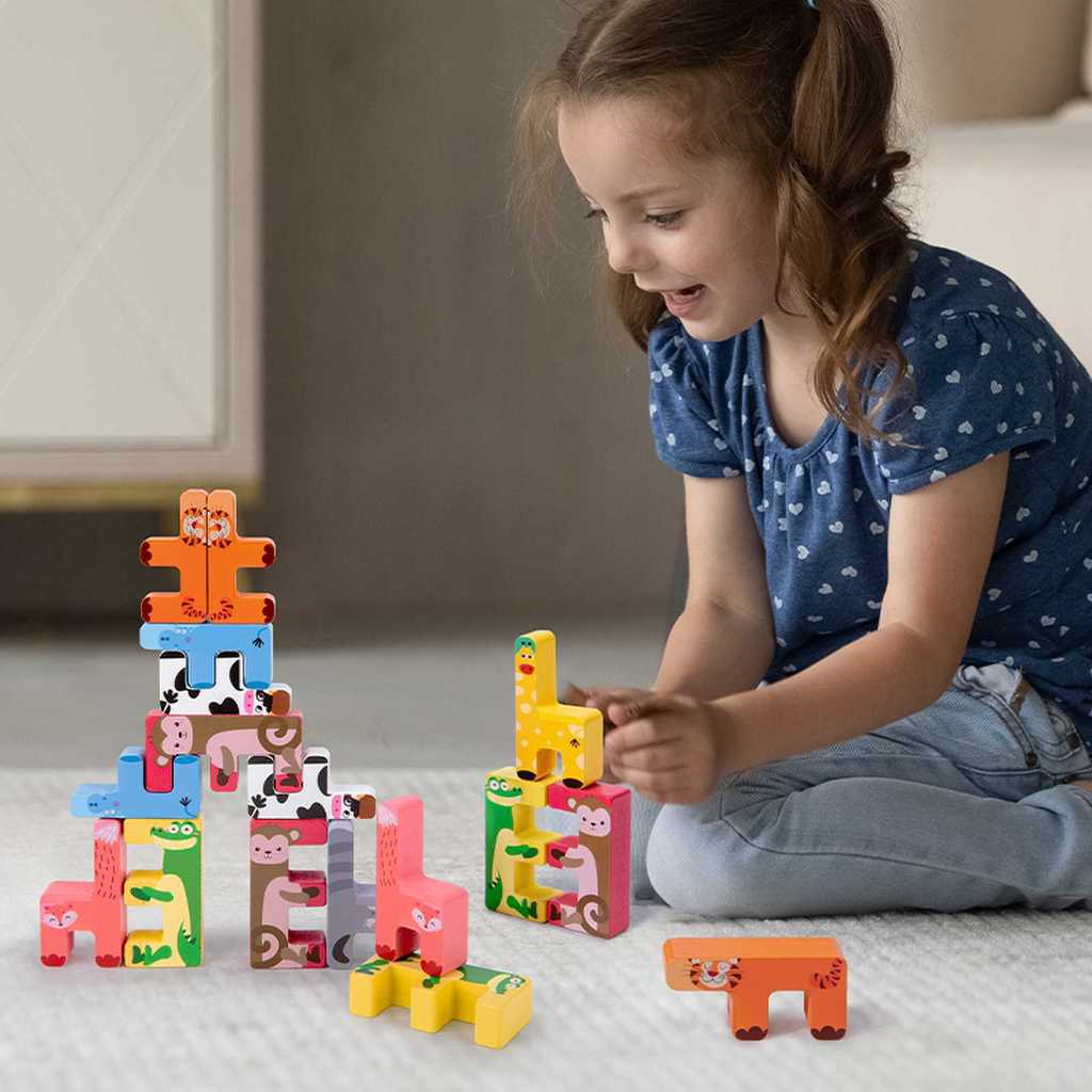 Wooden Animal Stacking Blocks For Kids Creative Balance Educational Toy