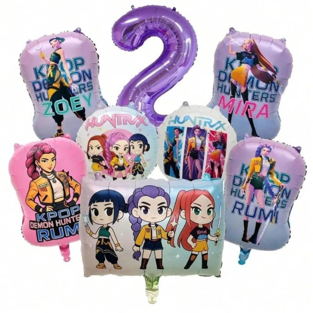 Hot Kpop Demon Hunters Number 1-9 Foil Balloon Set, Full Cast Themed Balloons Birthday Party Decorations Photo Prop New