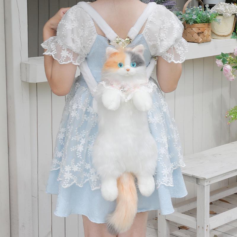 Cute Cat Plush Backpack Trendy Soft Stuffed Animals Bag for Cat Lovers Kids Girls Daypack Purse Lightweight Casual Birthday Gift