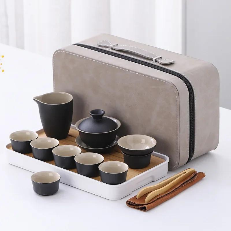 Portable Travel Tea Set Multi Person Kung Fu Tea Set Teapot Teacup Storage Jar Teas Tray Teas Infuser Filter Pot Teaware Sets