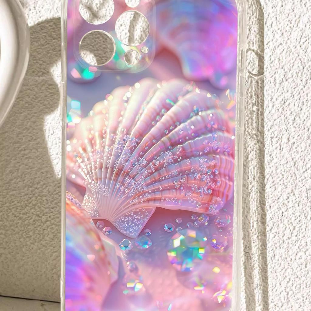 Pink Shell Anti-Fall Transparent Case for iPhone 14-17 Pro Max