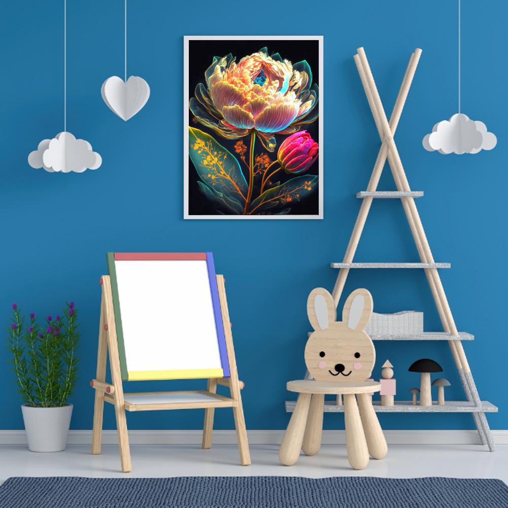 5D DIY Full Rund Borr Diamantmålning Blomma Kit Heminredning Konst Hantverk