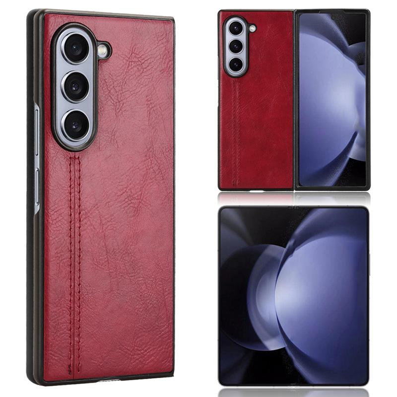For Samsung Galaxy Z Fold6 5G Case Cowhide Texture Leather+PC Phone Cover Stitching Lines