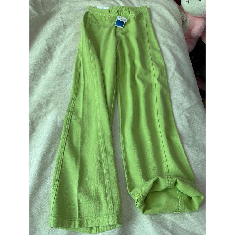 

Women s Summer High-Waist Green Korean-Style Loose Straight-Leg Jeans Small