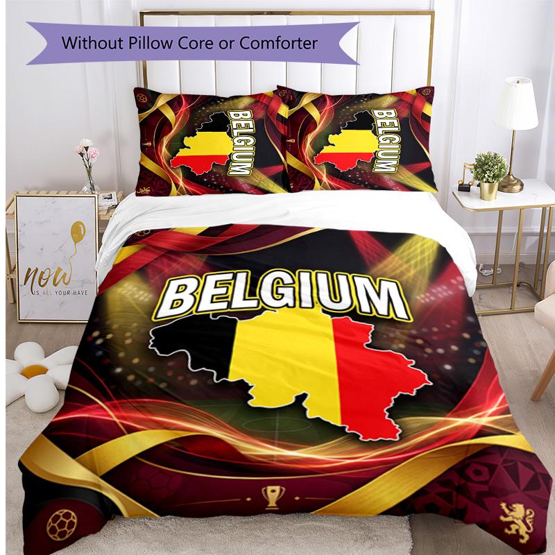 Set Biancheria da Letto Stampata Calcio Belgio 3 Pezzi Copriletto Traspirante Accogliente come Regalo per Inaugurazione Casa o Festa
