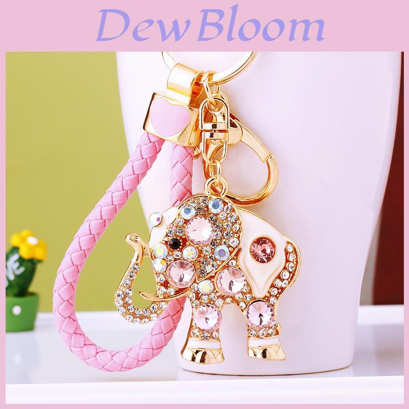 Cute Crystal Inlaid Elephant Car Keychain Metal Key Ring Bag Pendant Creative Cross-border Gift