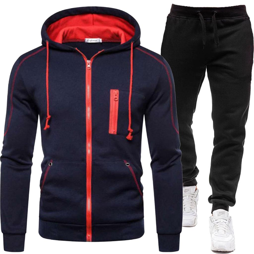 / New Men's Casual Sports Cardigan Hooded Sweatshirt Set