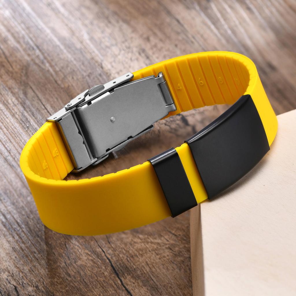 Custom Engrave Blank ID Bracelets for Women,Casual Silicone Wristband with Stainless Steel Medical Logo Tag,Length Adjustable