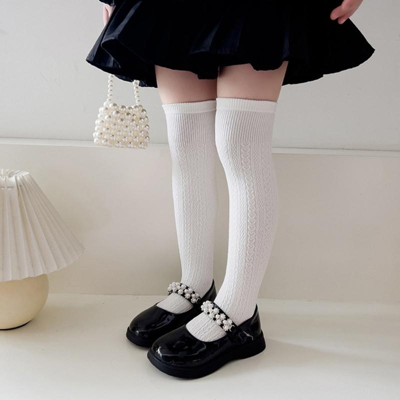 Stylish Children's Knee High Socks Soft and Breathable Above Knee Stockings Solid Non Slip Thickened Bottom Warm Socks