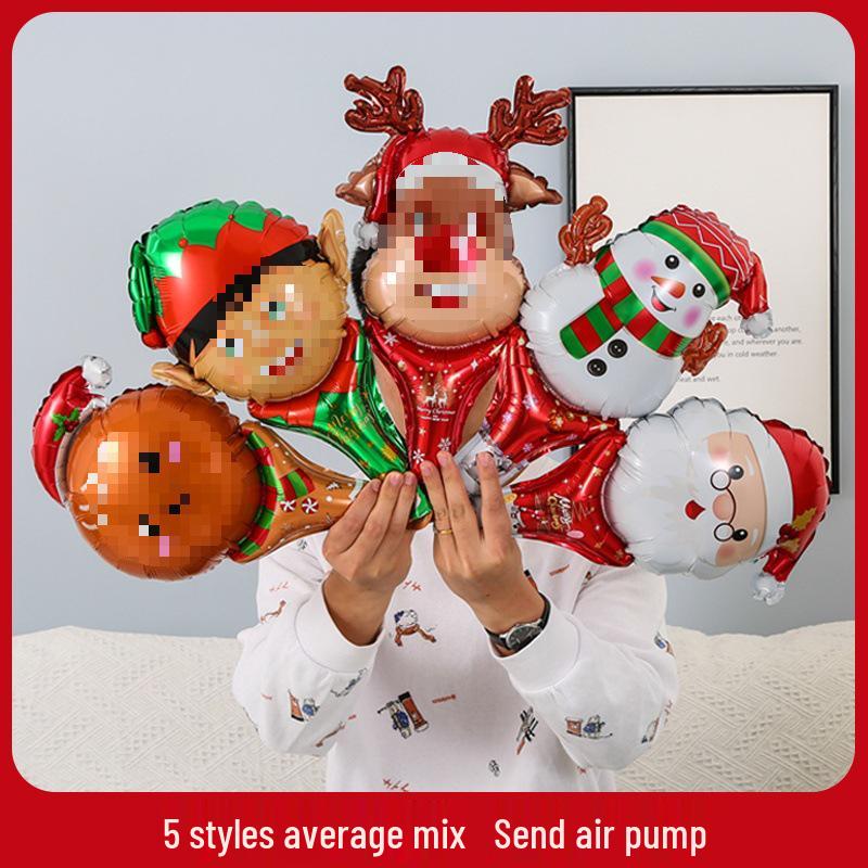Santa Claus Christmas Decoration Balloons with Sticks and Small Gift Headbands for Kindergarten and Mall Scenes