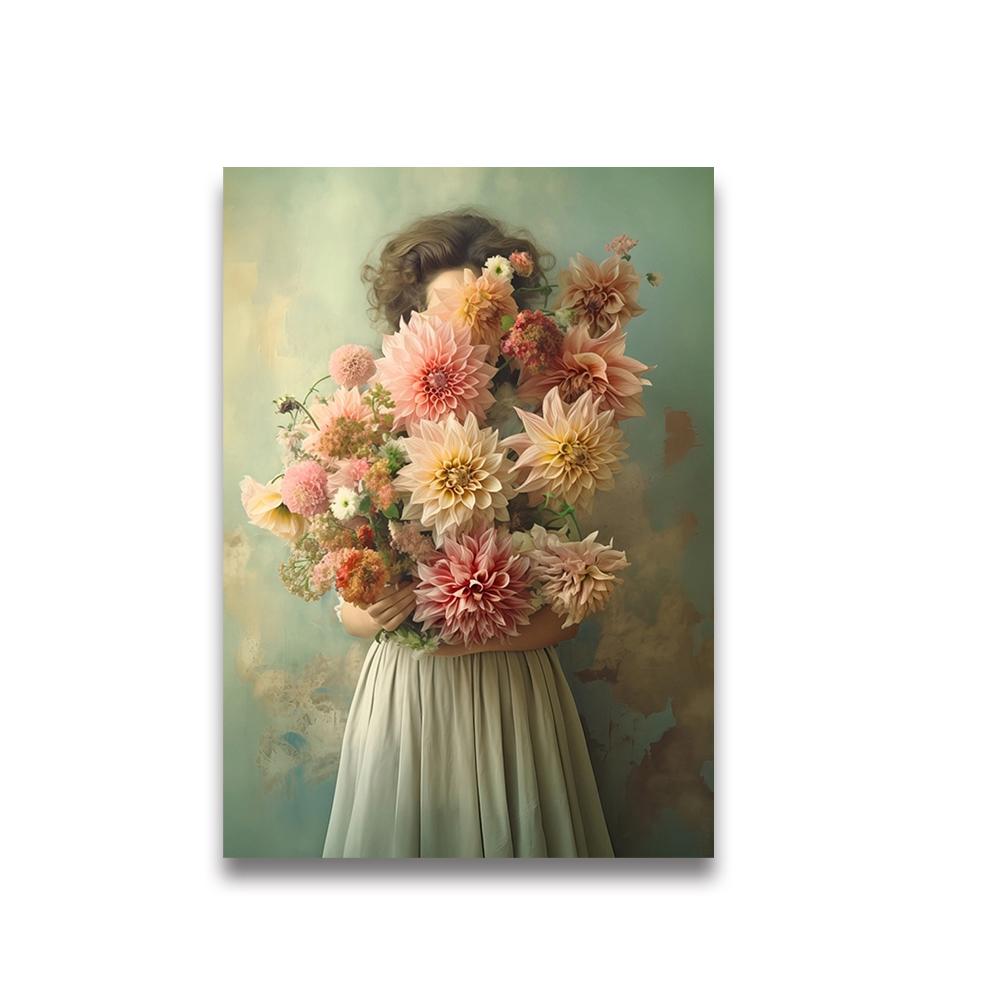 Modern Girl Wear Flowers Canvas Print Scandinavia Full of Force De Vie Wall Art Poster for  Living Room Bedroom Room Home Decor