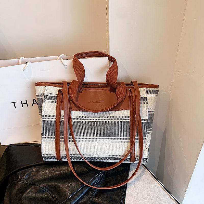 Luxury Design Shoulder Bag Large Capacity Office Lady Handbag Stripe Purse Laptop Satchels Bag Fashion Tote Bags for Women Trend