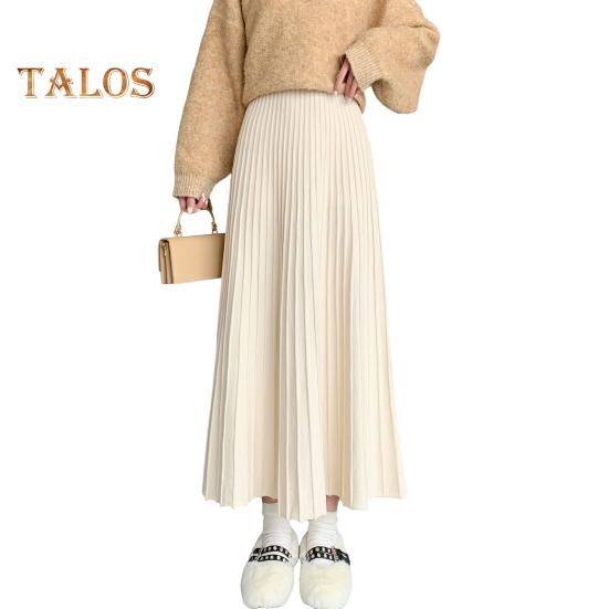 

Женская трикотажная юбка с высокой талией, однотонная юбка А-силуэта, свободная плиссированная юбка, длинная юбка на осень-зиму абрикосовый