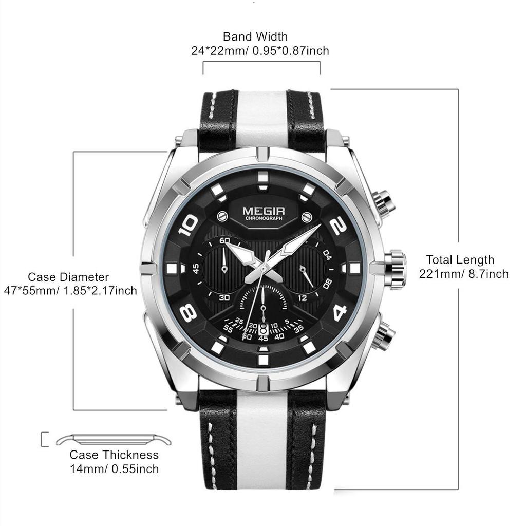 Megir Outdoor Sports Quartz Watches Men Top Luxury Brand Chronograph Leather Waterproof Wristwatches