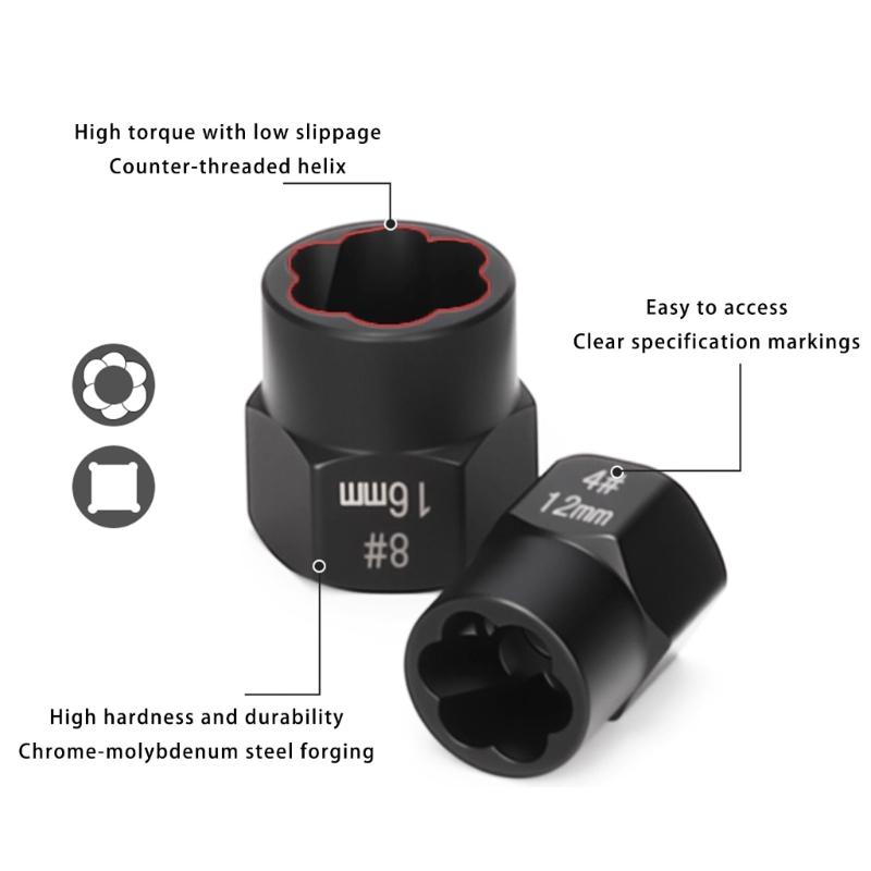 Professional Steel Spirals Fluted Bolt Remover 9-19mm Metric Size AntiCorrosion Impact Bolt & Nut Remover with Case