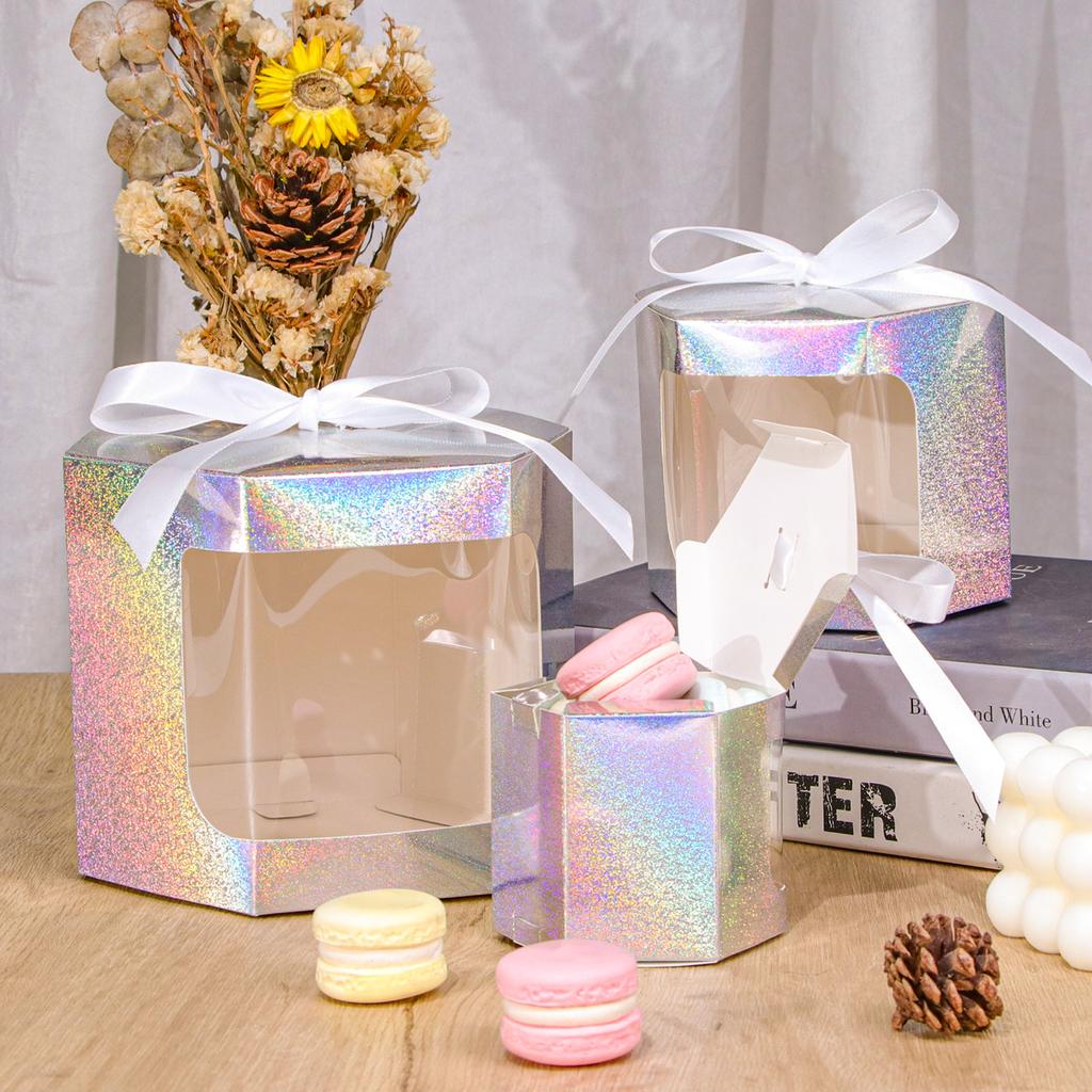 10 Stück Kuchenboxen Verpackungspapierbeutel Sechseckige Süßigkeitenboxen Mit Klarem PVC-Fenster Geburtstag Geschenkbox Geschenke Süßigkeiten Verpackung