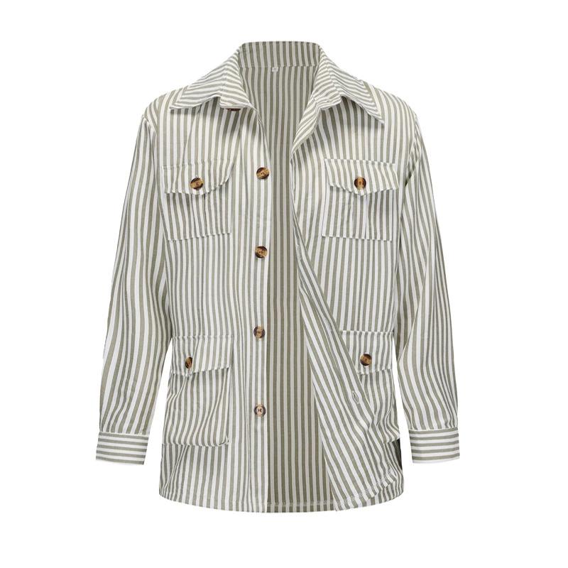 Spring and Autumn Men's Cardigan Striped Multi Pocket Long Sleeved Plus Size Casual Suit Jacket