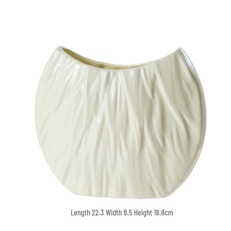Moderne Cremefarbene Matte Gefaltete Keramikvase für Trockenblumen-Dekoration white