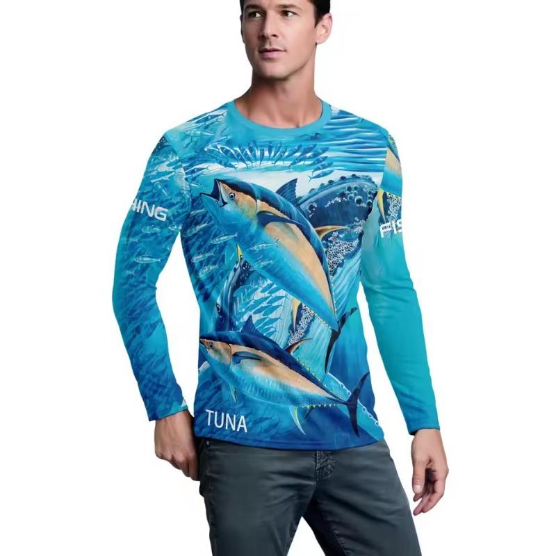 Men's Round Neck Long Sleeves Full Body Fish Pattern Moisture Absorption Quick-Drying Fishing Hiking Bicycles Sports 3D T-Shirts