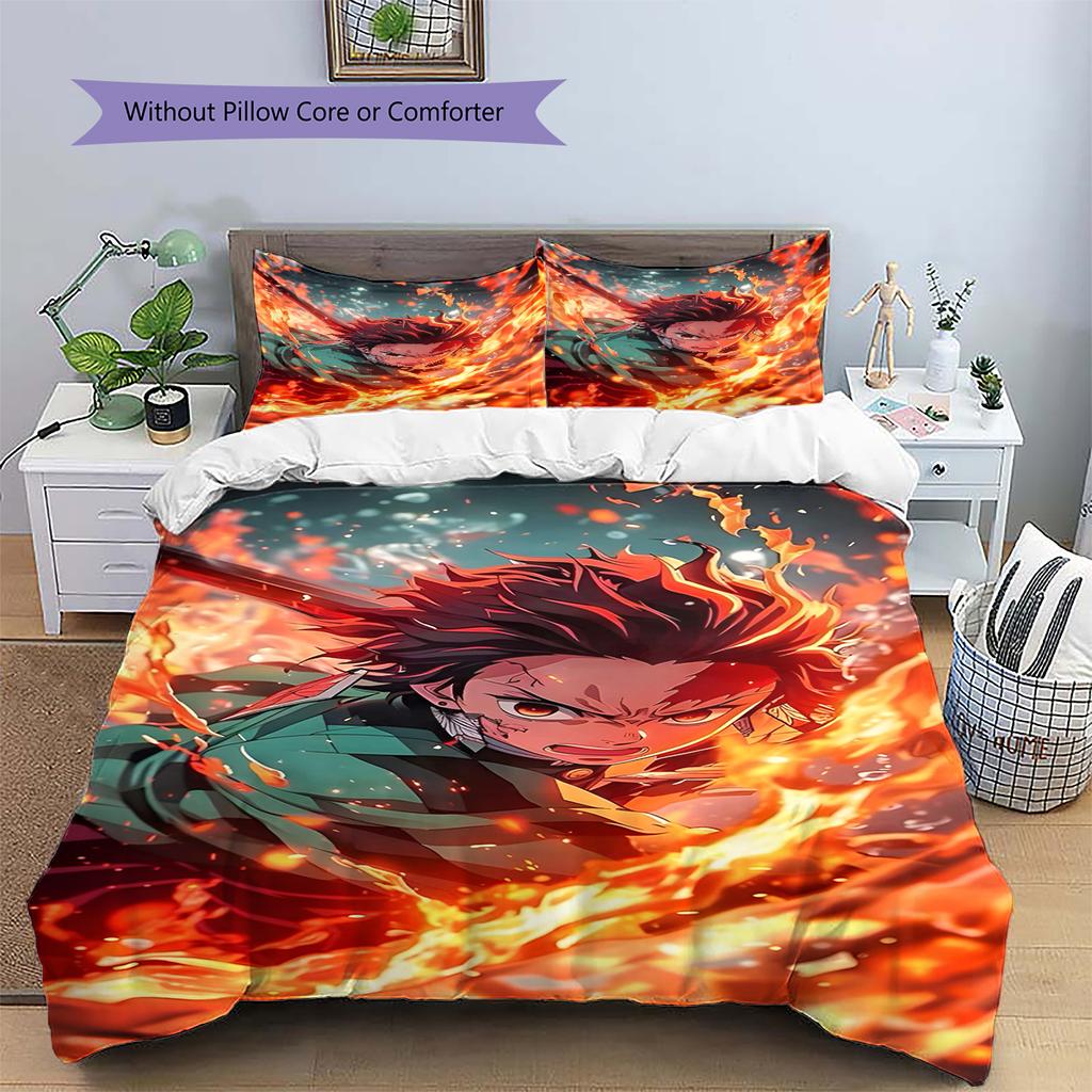 Juego de Cama con Estampado de Anime Colcha Funda de Colcha Funda de Almohada Decoración del Hogar Regalo de Cumpleaños (1 * funda nórdica + 2 * fundas de almohada, sin núcleo)
