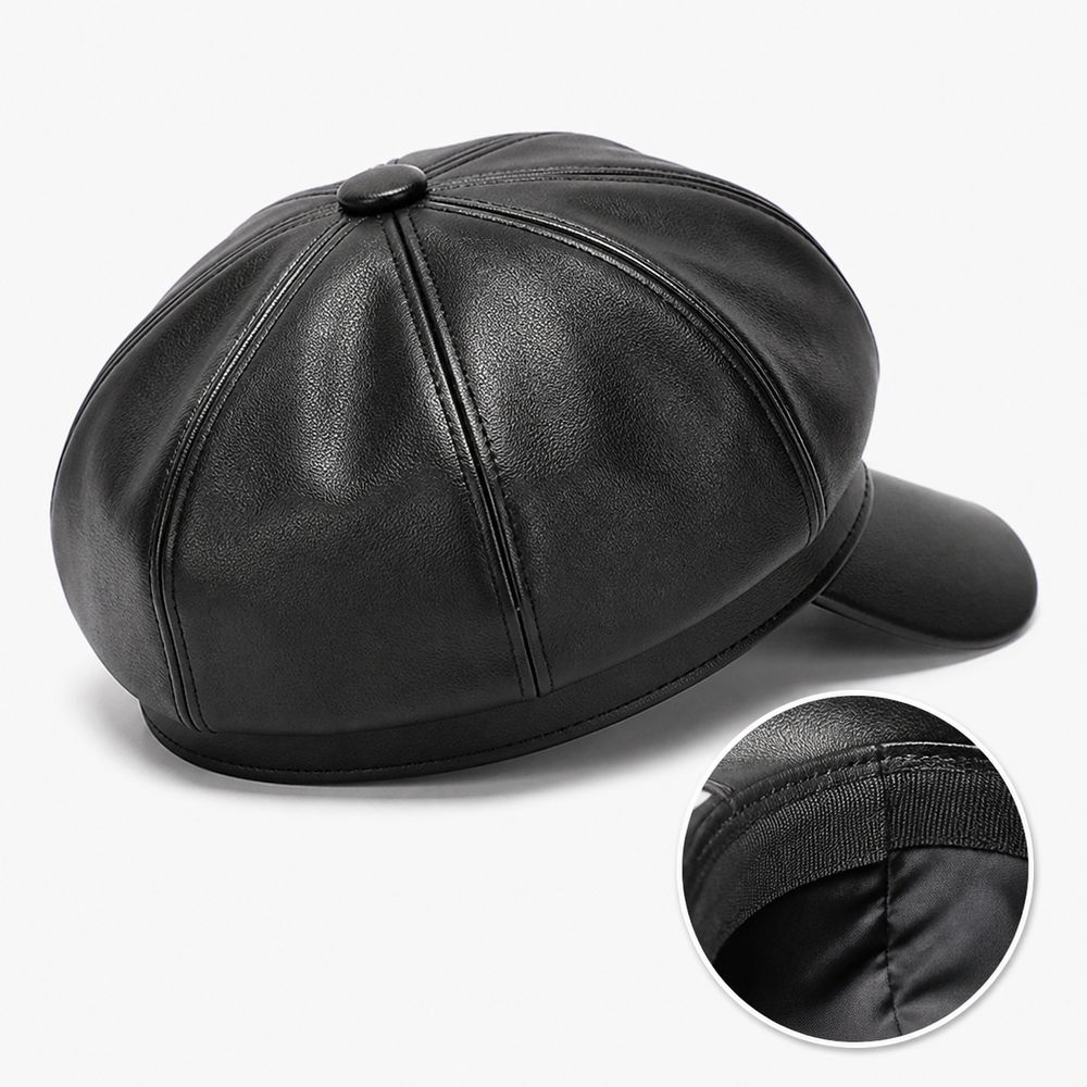 Solid Color Newsboy Cap PU Leather Peaked Cap Creative Gift Beret Hat  Cold Weather Use