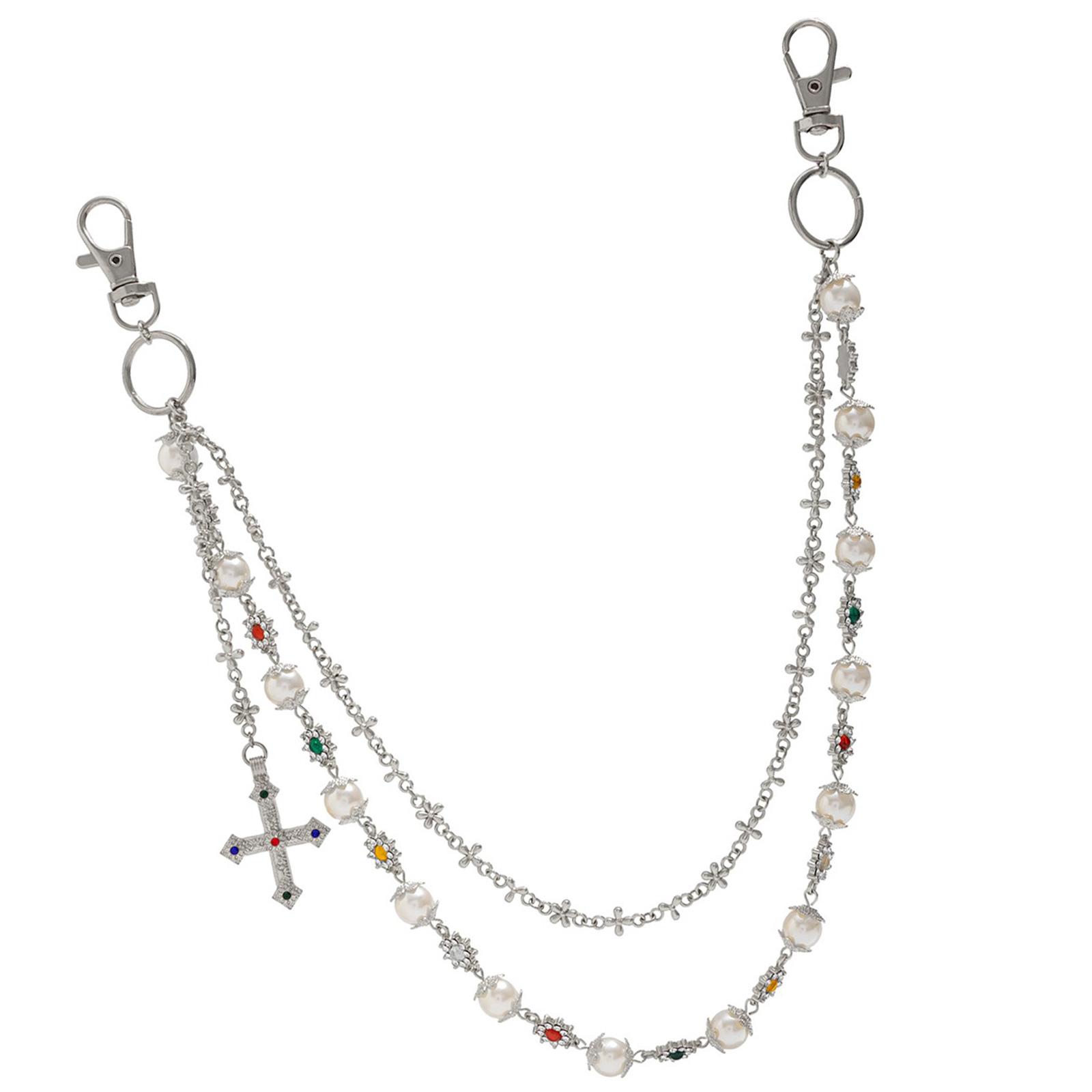 

Modern Pants Chain Imitation Pearls Chain Belt with Pendant Suitable for Adding a Touch of Elegances to Your Party серебряный