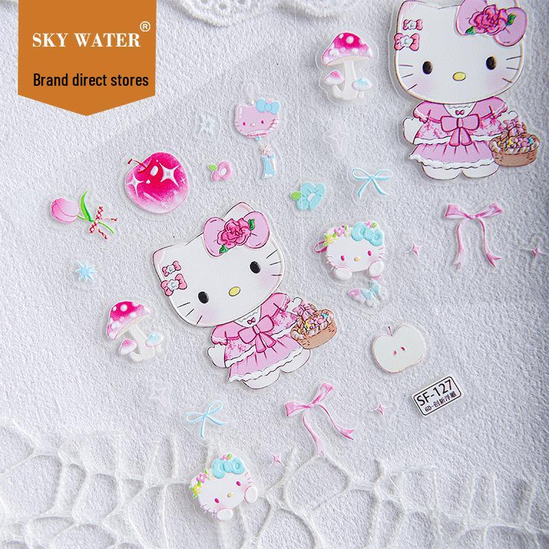 Sky New Cute Hello Kitty Flower Basket Sticker for Phone & Journal DIY Decoration
