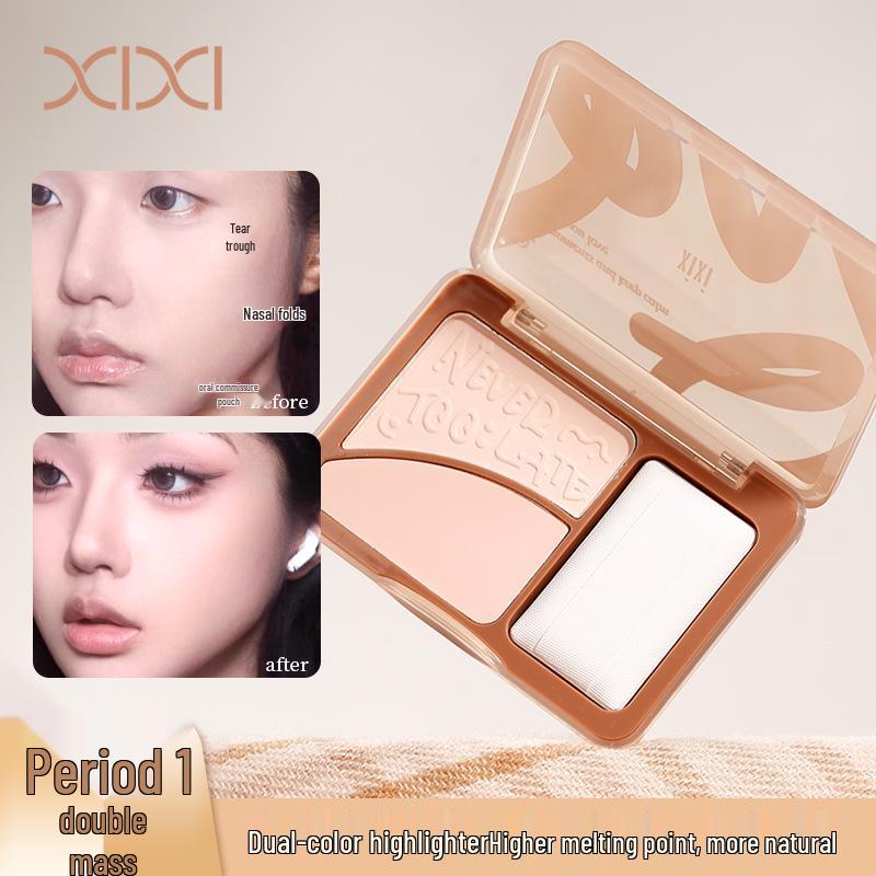 XiXi Dual-Tone Color-Correcting Highlighter Palette: Matte Powder for 3D Brightening, Nose and Face Contouring