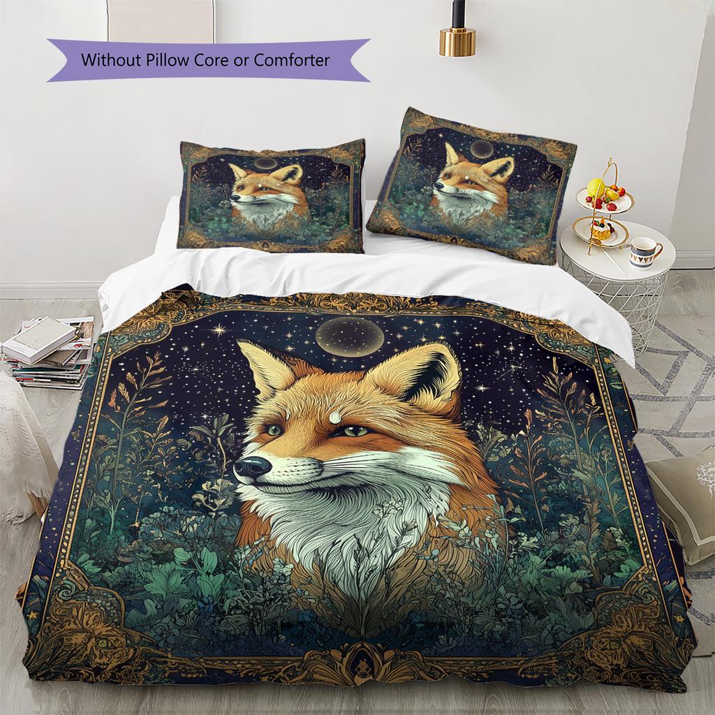 Majestic fox  Pattern Bedding Quilt Set Quilt Cover Pillowcase Home Decoration  Gift (1 * duvet cover + 2 * pillowcase, without core)