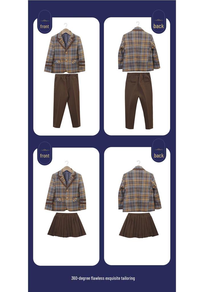 Children's British Academy Style Plaid School Uniform Set - Spring & Autumn