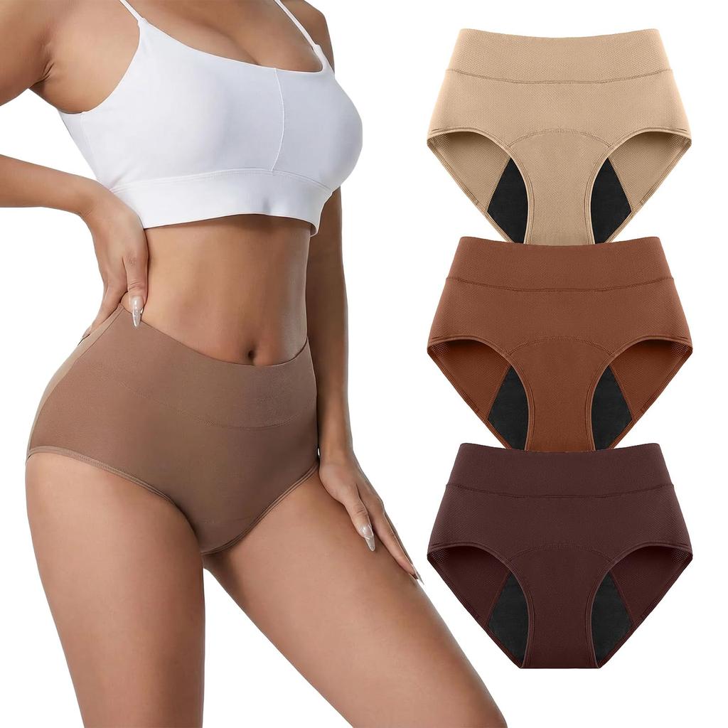 Women's Color 3-layer Absorbent Menstrual Underwear With Breathable Holes And Leak Proof Menstrual Physiological Underwear 3PC