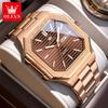 OLEVS Brand Original Square Quartz Watches Men's Classic Fashion Stainless Ssteel Waterproof Luminous Week Date Watch For Men