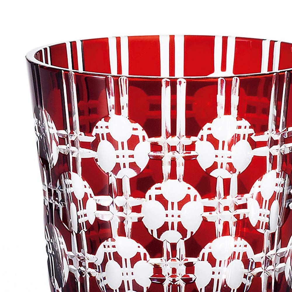 NARUMI Rock Glass Glassworks Eternity 250cc Red Colored Glass Cut Glass Whiskey Glass Old Glass Gift Boxed GW6057-227RD