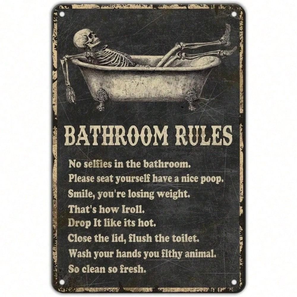Vintage Skull Toilet Rules Metal Poster Wall Decor Bathroom Sign