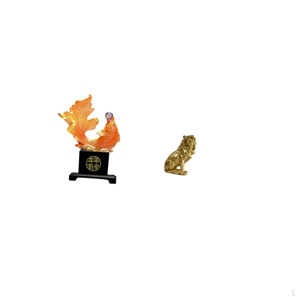 Modern Carp Lion Resin Sculpture Ornament Chinese Animal Figurine for Desk Bedroom Office Home