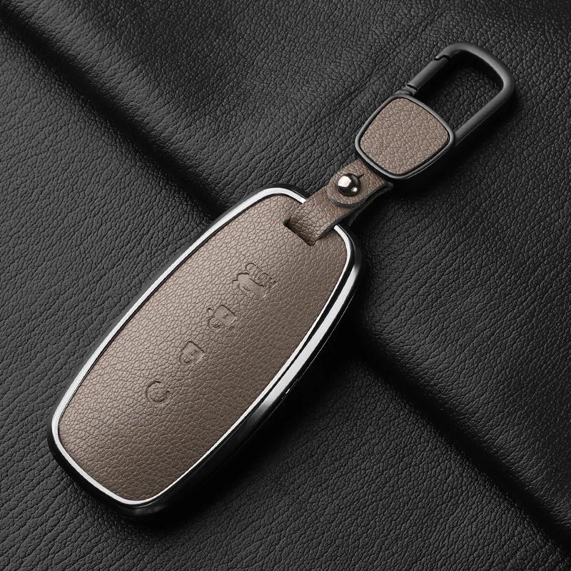 yxkpz10 4 Button Aluminum Alloy Goatskin Car Key Case Cover For Nissan X-trail T33 Qashqai J12 Teana 2022 2023 Car keychain Accessories