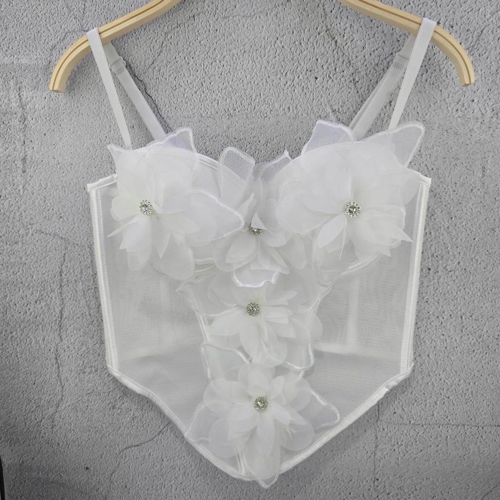 3D floral halter top sleeveless halter top for women spring/summer slim-fit inner layer design-driven short-sleeve outerwear wrap top Camis Tank Tops