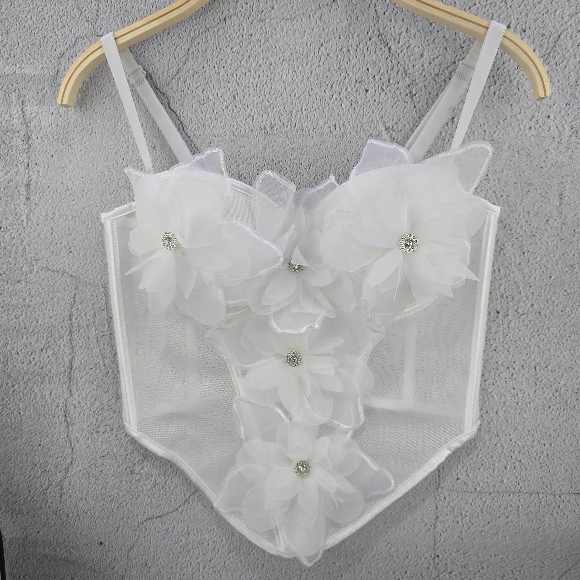 

3D цветочный топ-халтер без рукавов для женщин весна/лето облегающий дизайн внутреннего слоя ориентированный на дизайн с коротким рукавом верх-запашной топ майки 34/75 белый