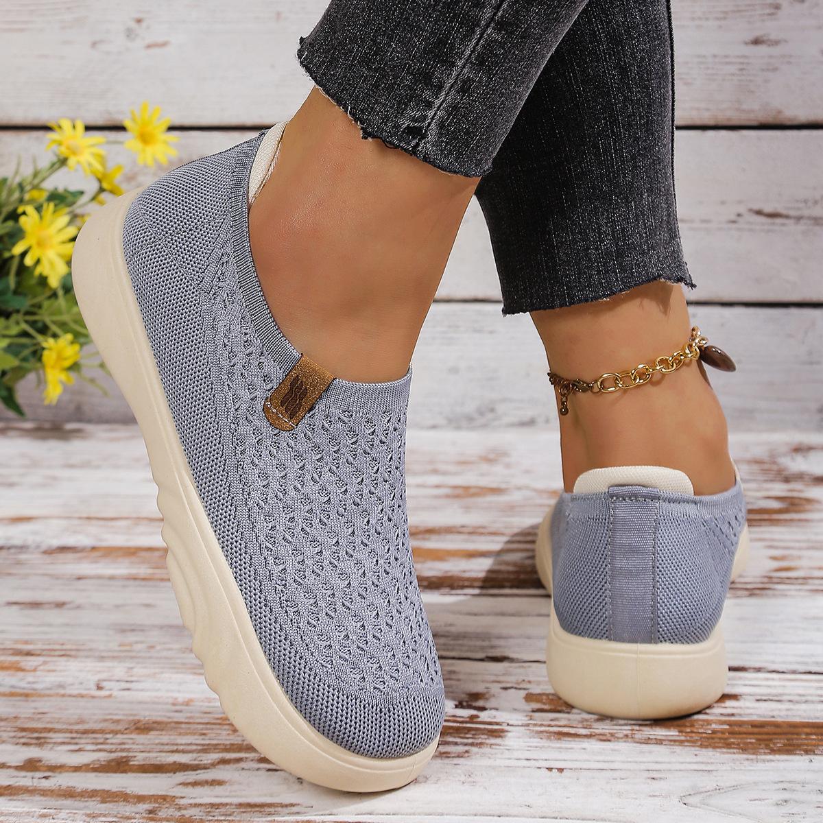 

Женские однотонные дышащие спортивные туфли, легкие и нескользящие туфли для ходьбы с мягкой подошвой, вязаные повседневные туфли с низким верхом 37 серый