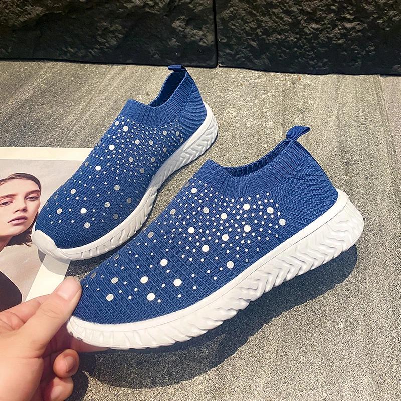 Moda 2024 Scarpe Sportive da Donna Comode a Punta Rotonda Tinta Unita a Bocca Bassa Slip-On Tessuto Elasticizzato Traspiranti con Suola Piatta