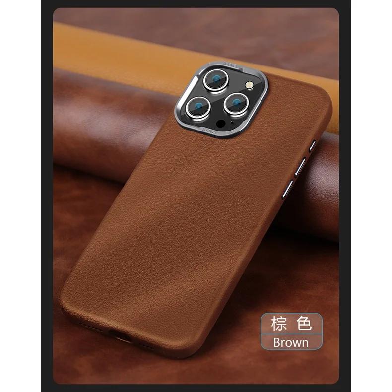 

X-Level Magnetic Genuine Cowhide Leather Case For iPhone 15 Pro Max 15Pro Wireless Charging Plating Camera Len Button Back Cover For iPhone15promax коричневий