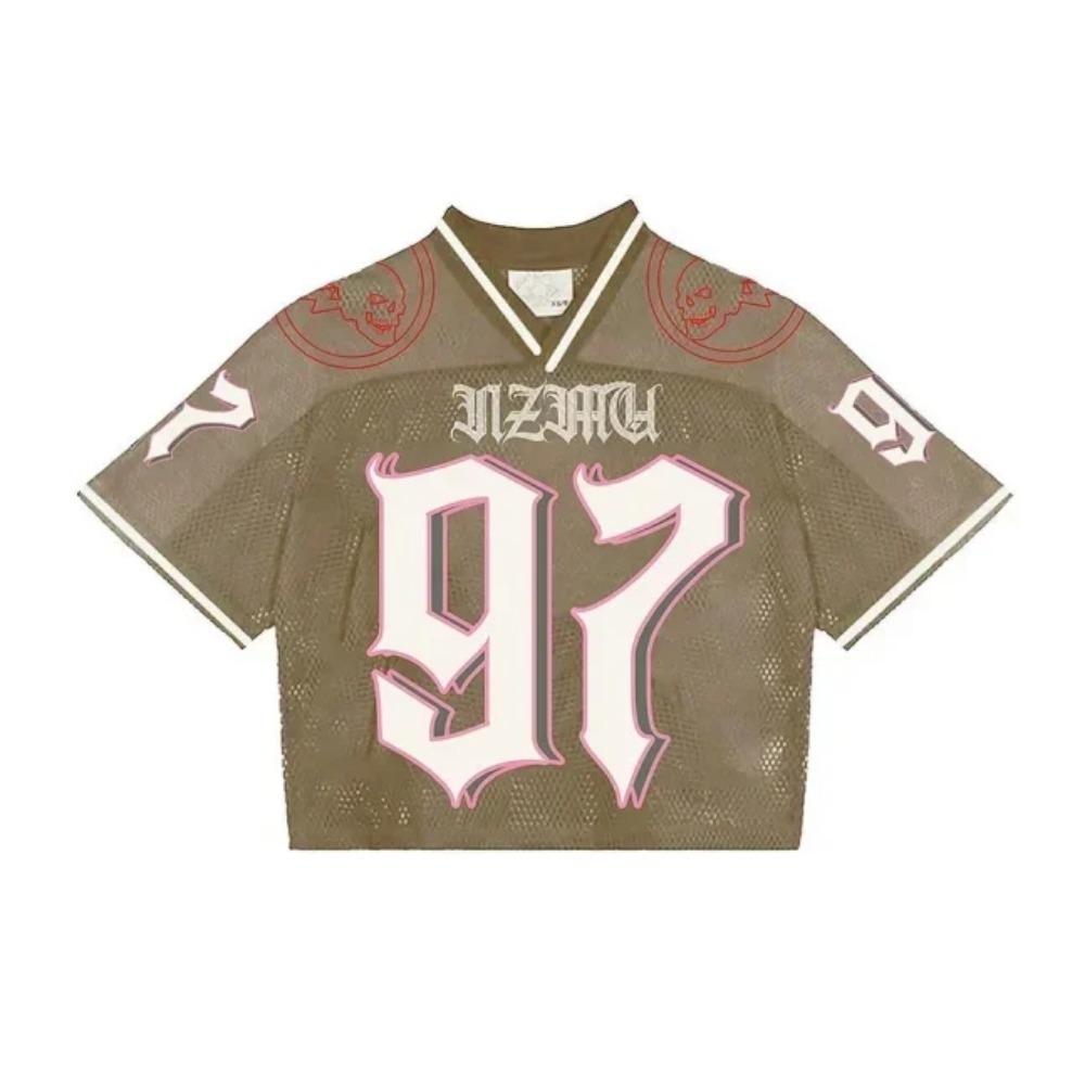 RogueWave Y2K T Shirt American Fashionable Breathable Splicing Loose Football Jersey Streetwear Casual Breathable Unisex Short Sleeve Top