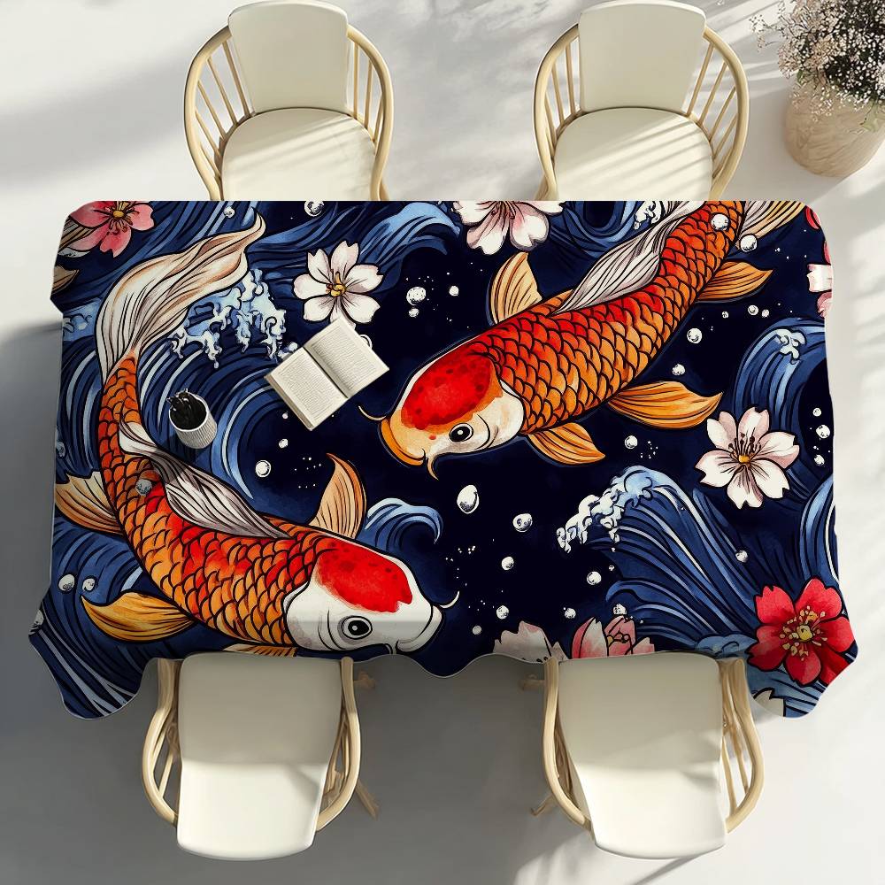 Kleurrijke Koi Vis Tafelkleed Feestdecoratie Eetkamer Huis Keuken Terrassen Waterdicht Vlekbestendig Tafelkleed 100x140cm