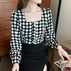 Temperament Square Neck Long Sleeve Retro Casual Shirt Women Fashion Tops Button Up Elegant Loose Blouse for Women Simple Slim Fit Shirts Woman 26350