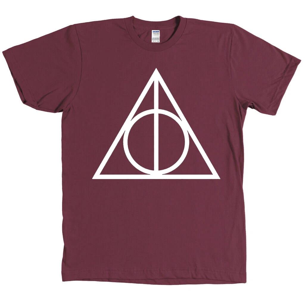 

Sign of the Deathly Hallows Triangle Tee - White Print Maroon Shirt 4XL