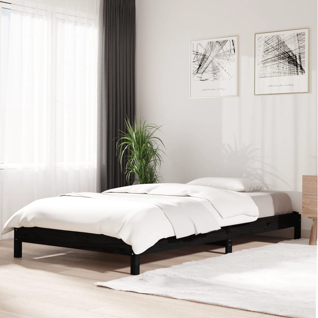 Vidaxl Łóżko Sztaplowane, Czarne, 90X200 Cm, Lite Drewno Sosnowe