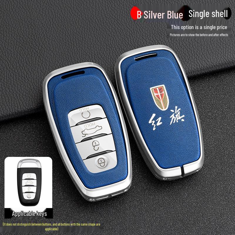 High-End Metal Key Case for Hongqi H9/H5/H7/HS7 - Full Wrap with Buckle Button for 21 Models
