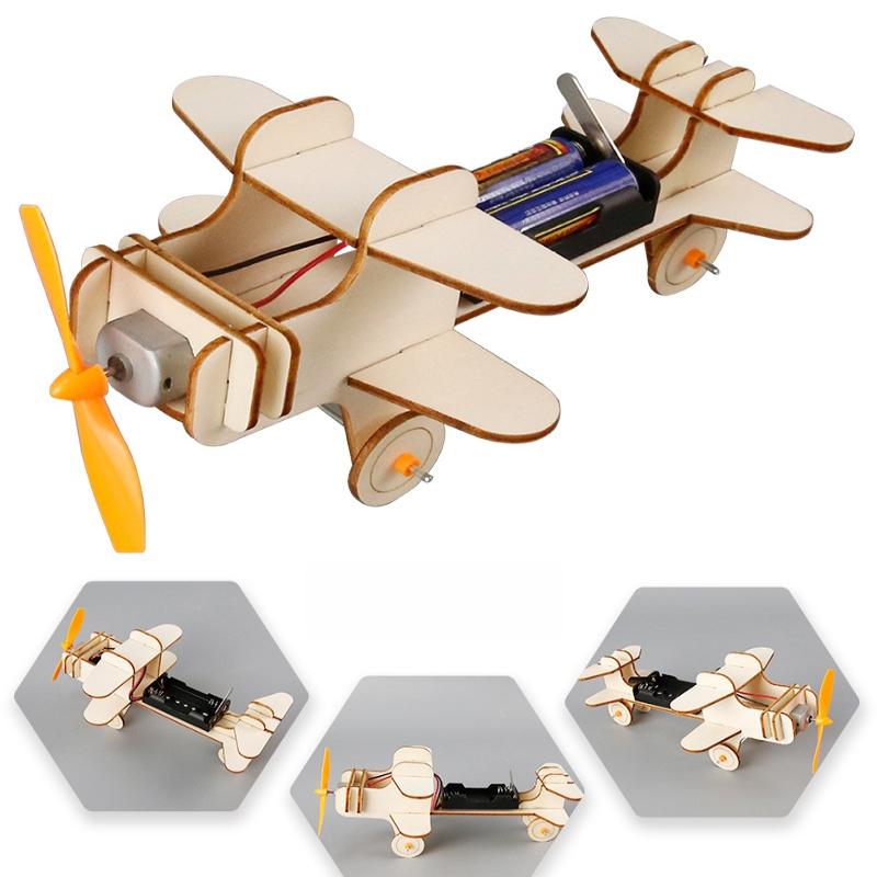 New 1 Set Wood Puzzle Games DIY Airplane Science Toys Children Educational STEM Kits Technologia Experimental Tool School Supply